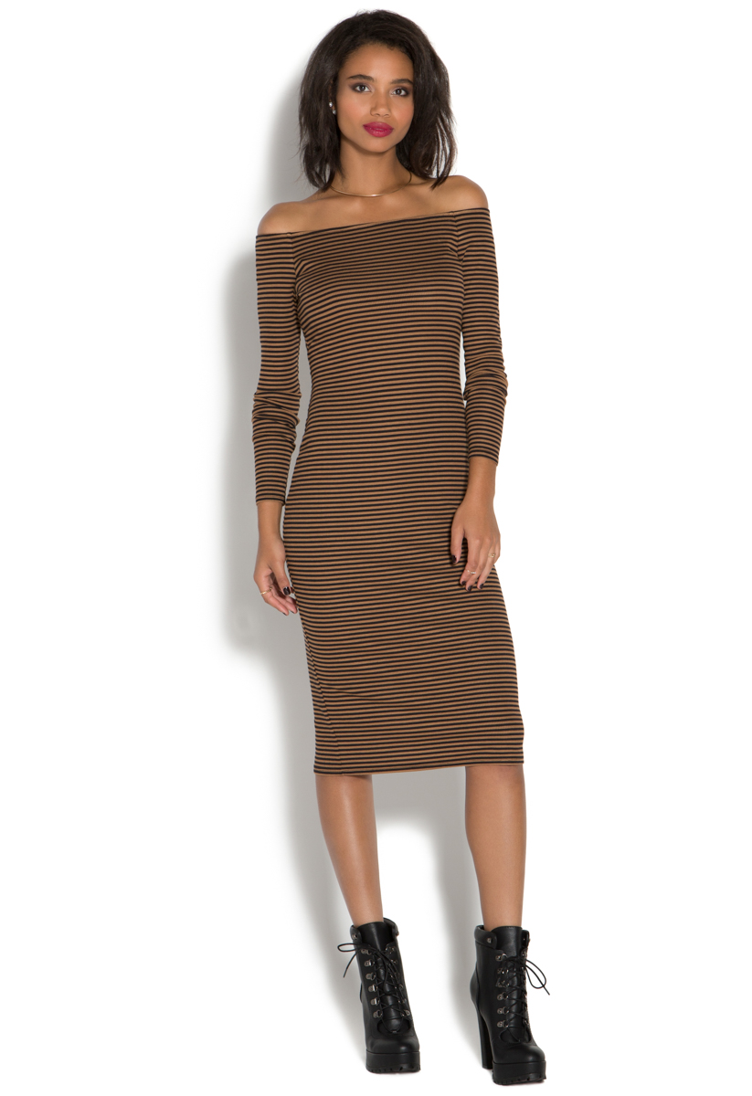 OFF SHOULDER RIB KNIT DRESS ShoeDazzle