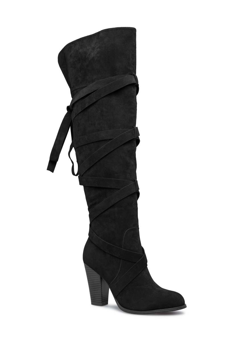 Shoedazzle Boots - Over The Knee Aurelie Wrapped Boot Womens Black Size Wide Calf