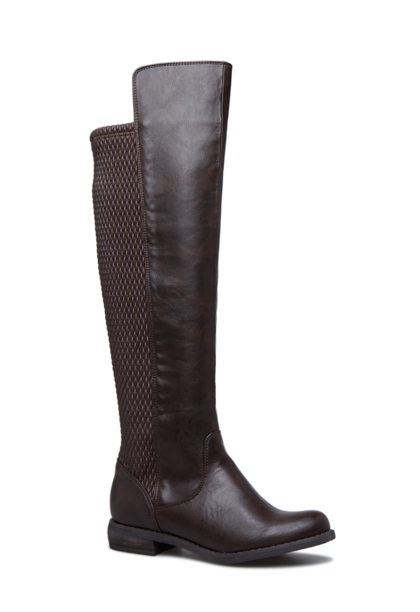 Shoedazzle Boots - Over The Knee Mags Quilted Stretch Boot Womens Brown Size Wide Calf