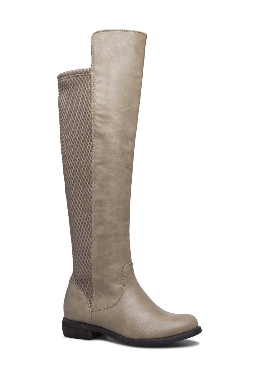 Shoedazzle Boots - Over The Knee Mags Quilted Stretch Boot Womens Beige/Brown Size Wide Calf
