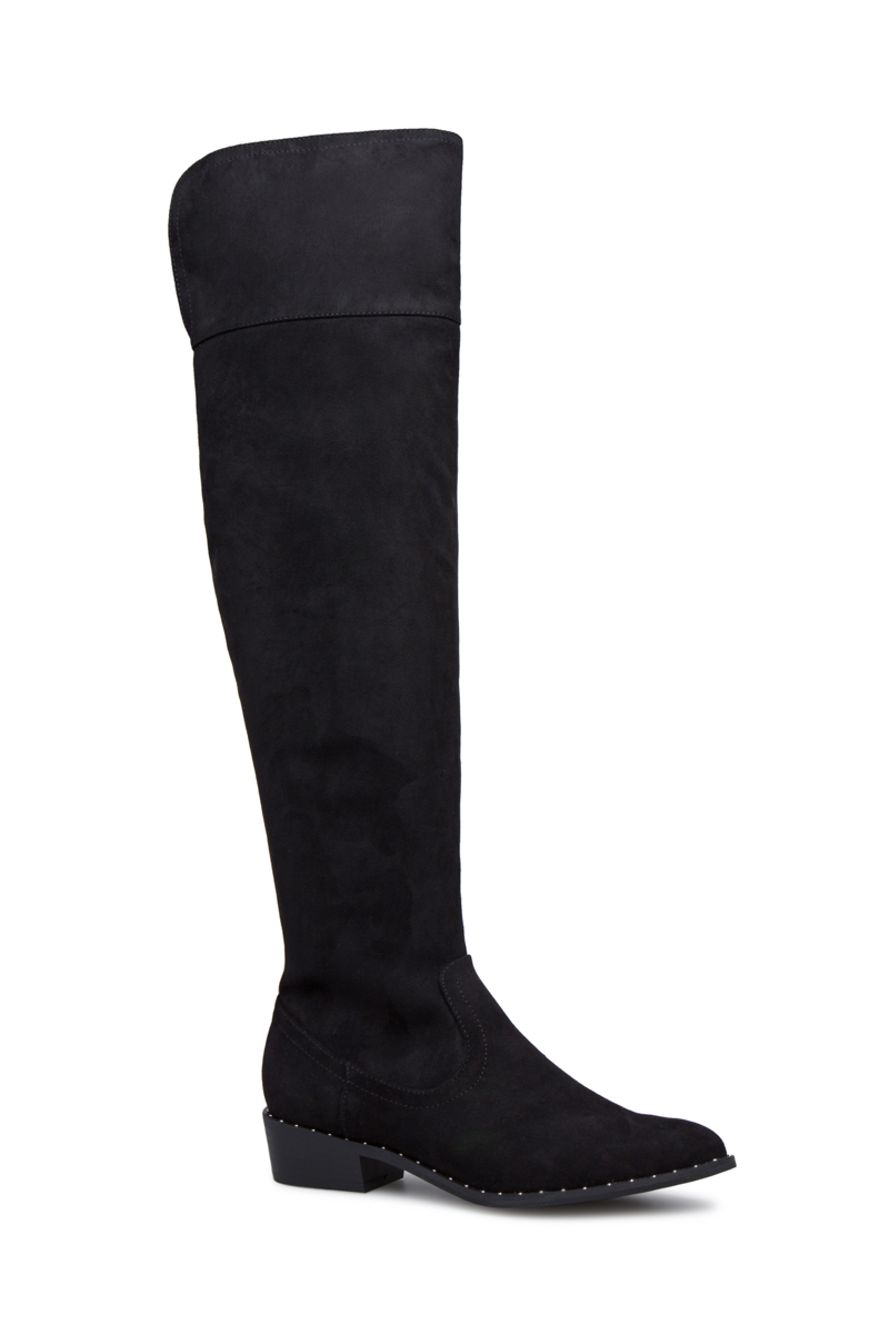 Shoedazzle Boots - Over The Knee Yasmin Flat Over-The-Knee Boot Womens Black Size Wide Calf