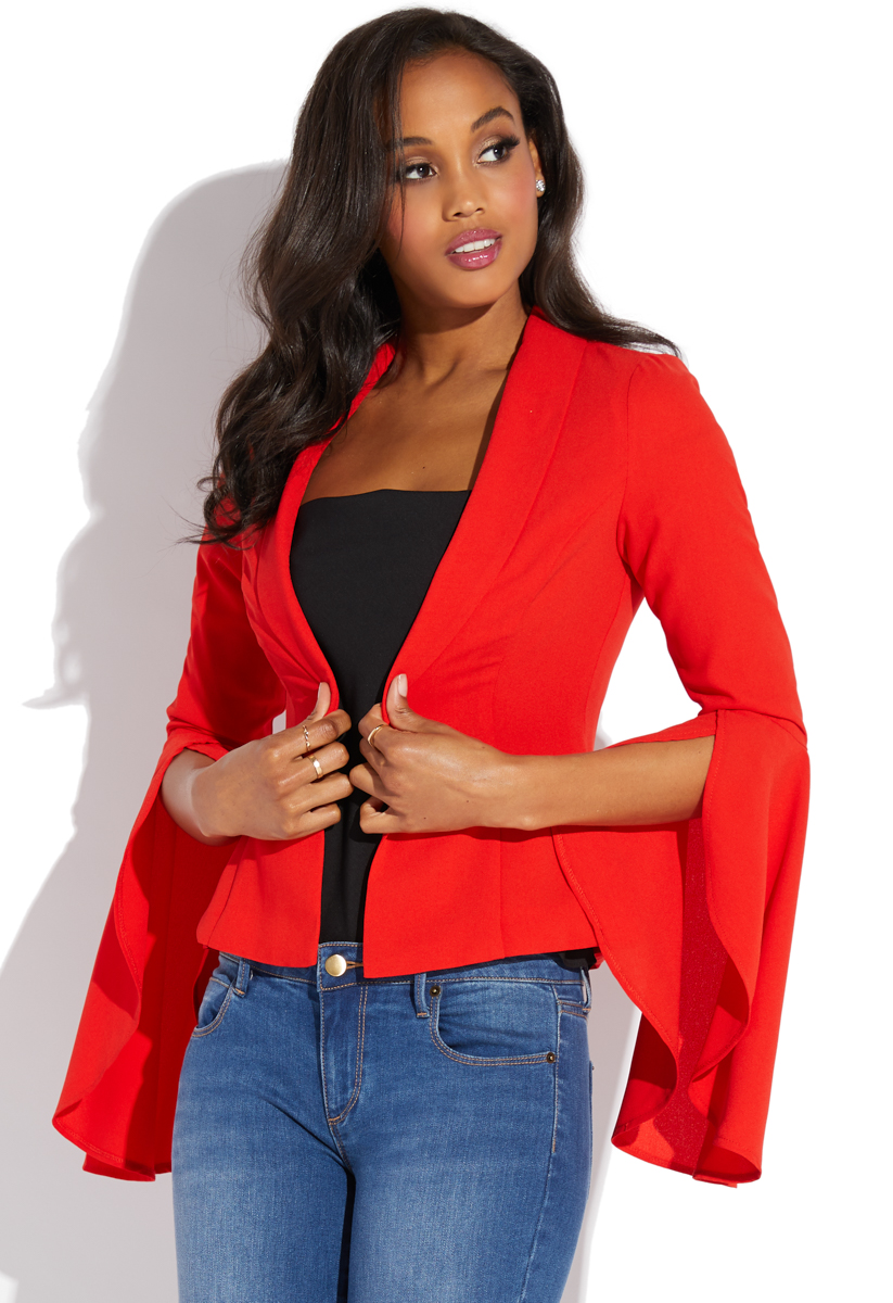 Shoedazzle Blazer Drape Sleeve Blazer Womens Fiery Red Size L