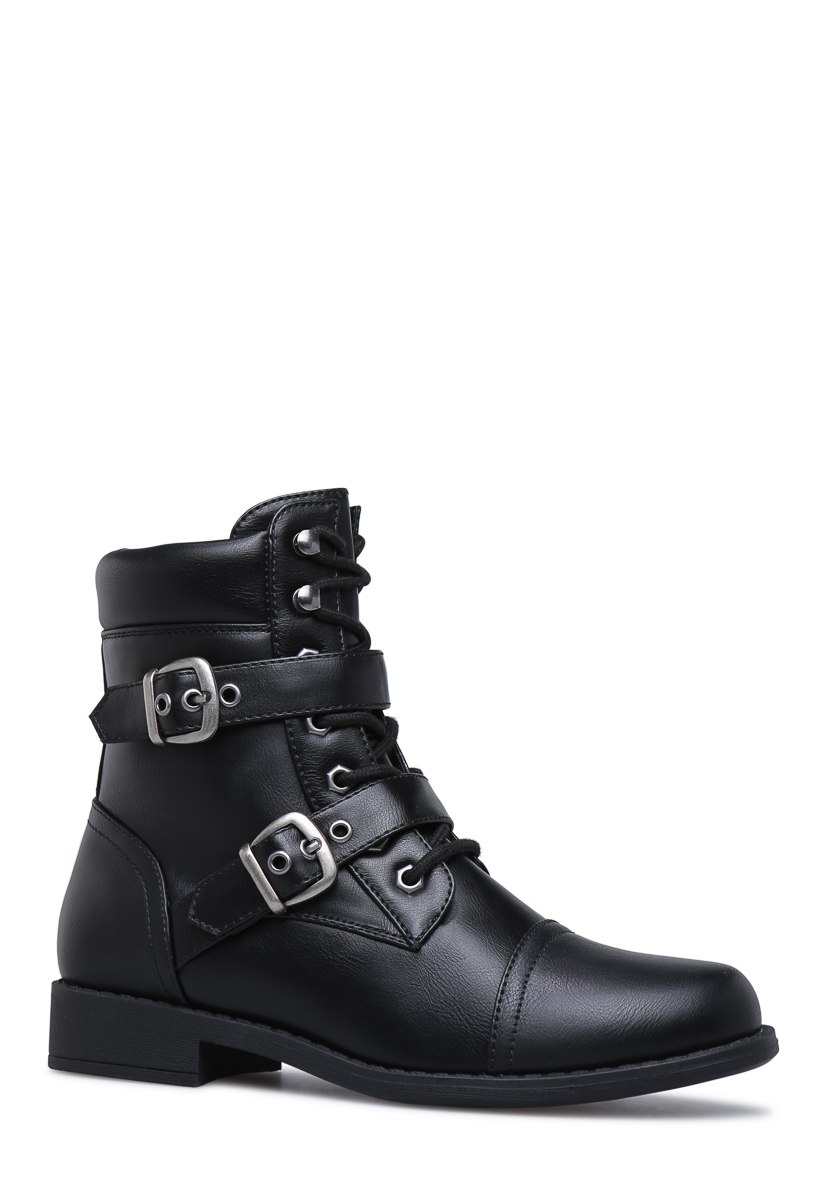 Shoedazzle Booties Rey Everyday Combat Boot Womens Black Size 6.5