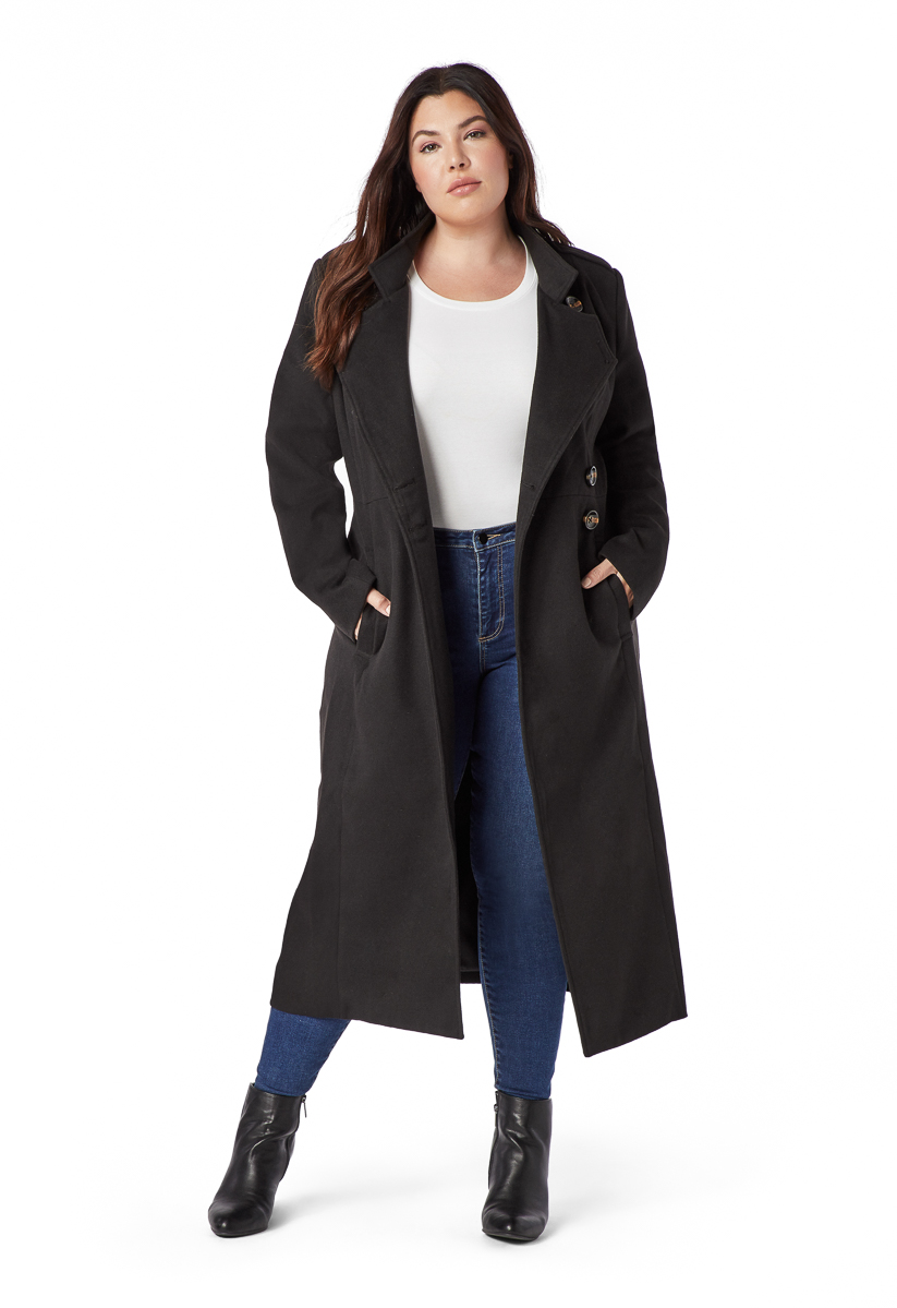 Shoedazzle Pea Coat Plus Size Military Faux Wool Coat Womens Black Size 1X