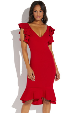 red dress ruffle sleeves