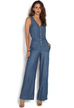 CHAMBRAY WIDE LEG JUMPSUIT - ShoeDazzle