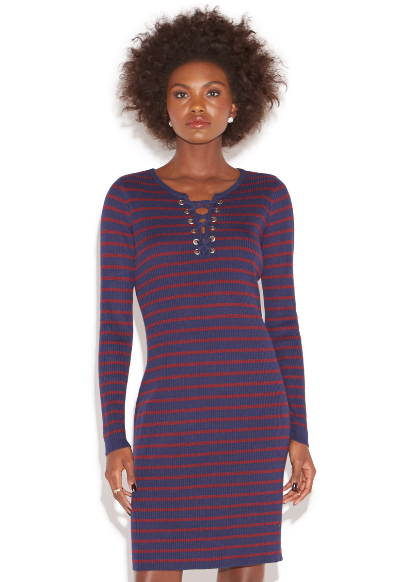 lace up front sweater dress