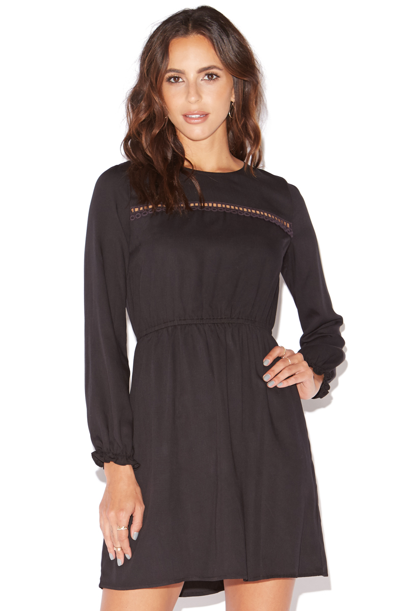 CROCHET TRIM CINCHED WAIST DRESS - ShoeDazzle