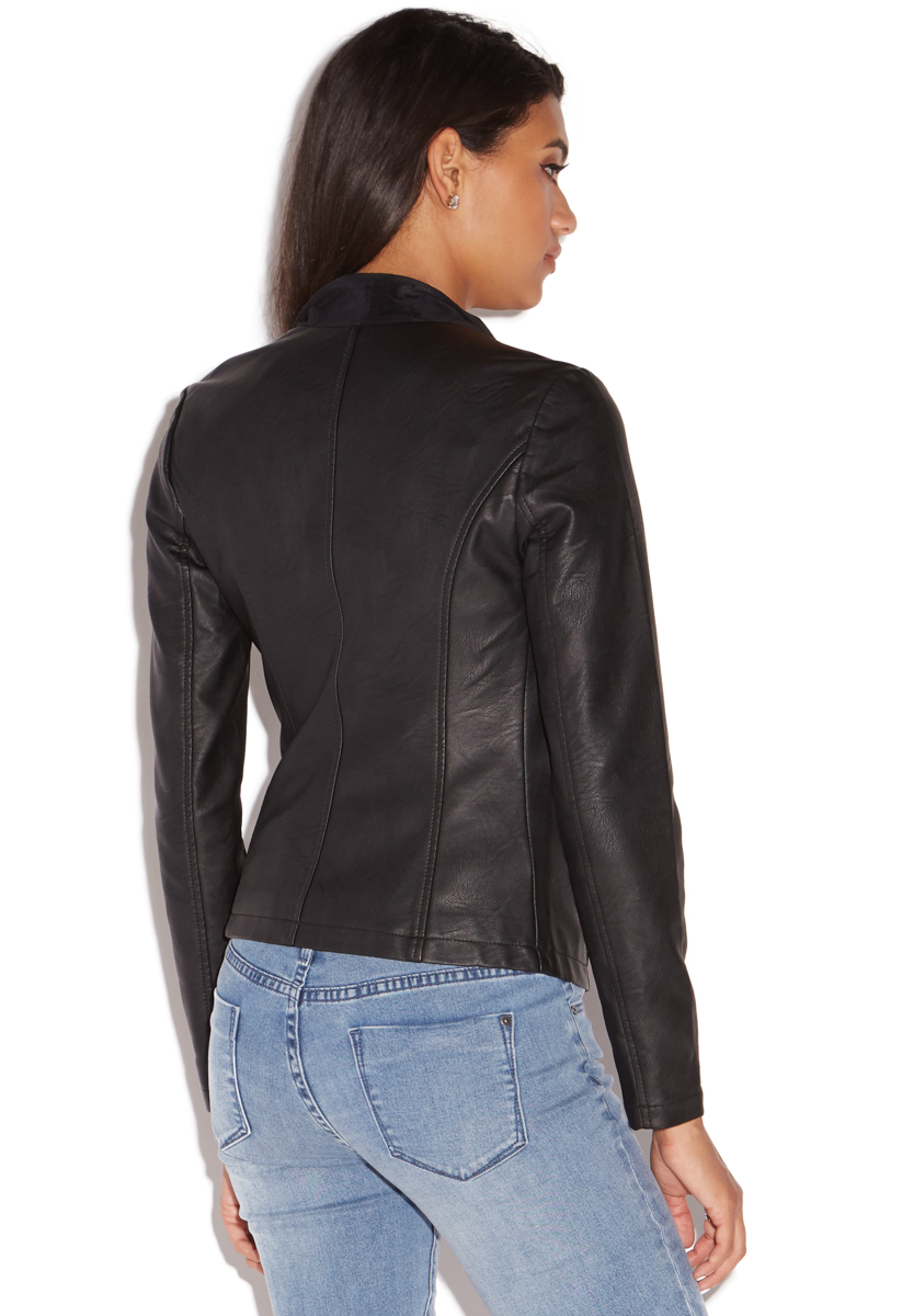 FAUX LEATHER WATERFALL JACKET - ShoeDazzle