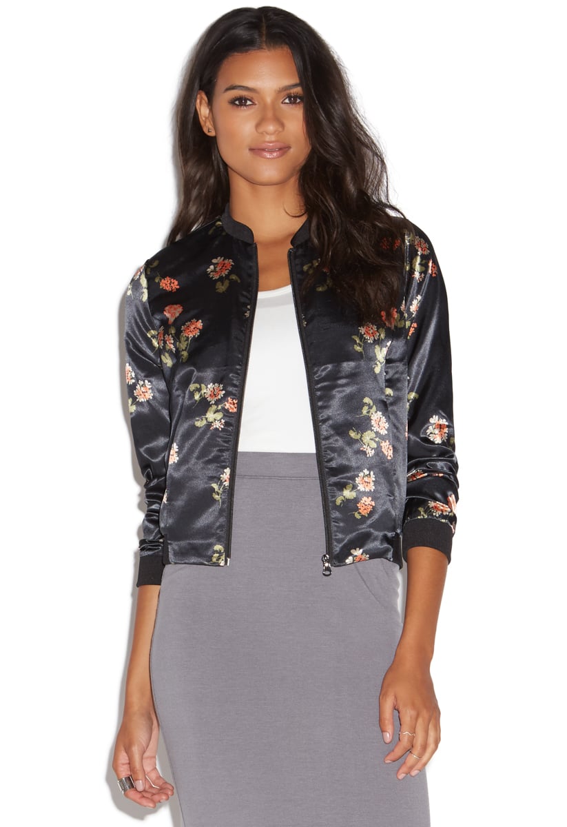 FLORAL PRINT BOMBER JACKET - ShoeDazzle