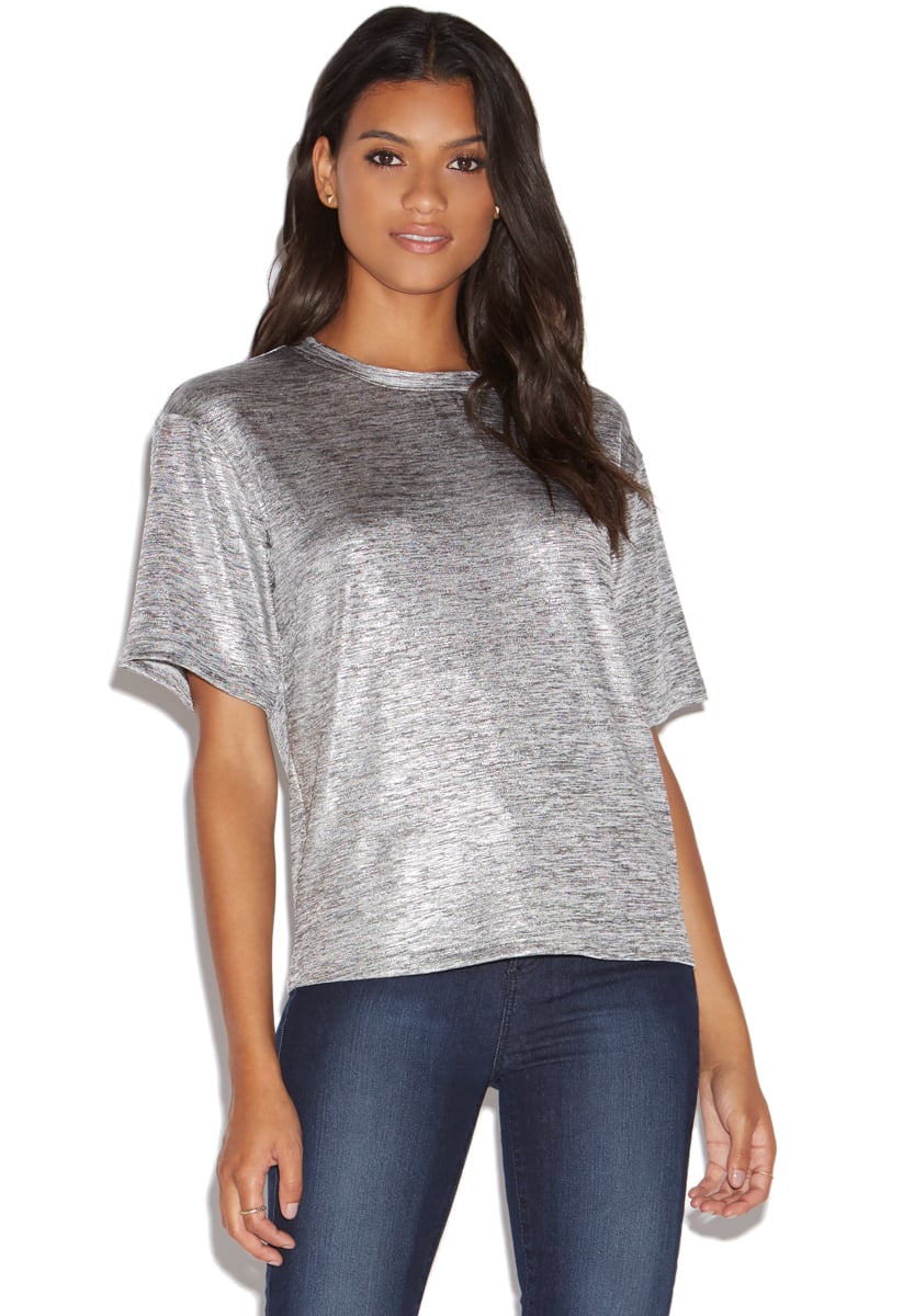 metallic silver tee shirt