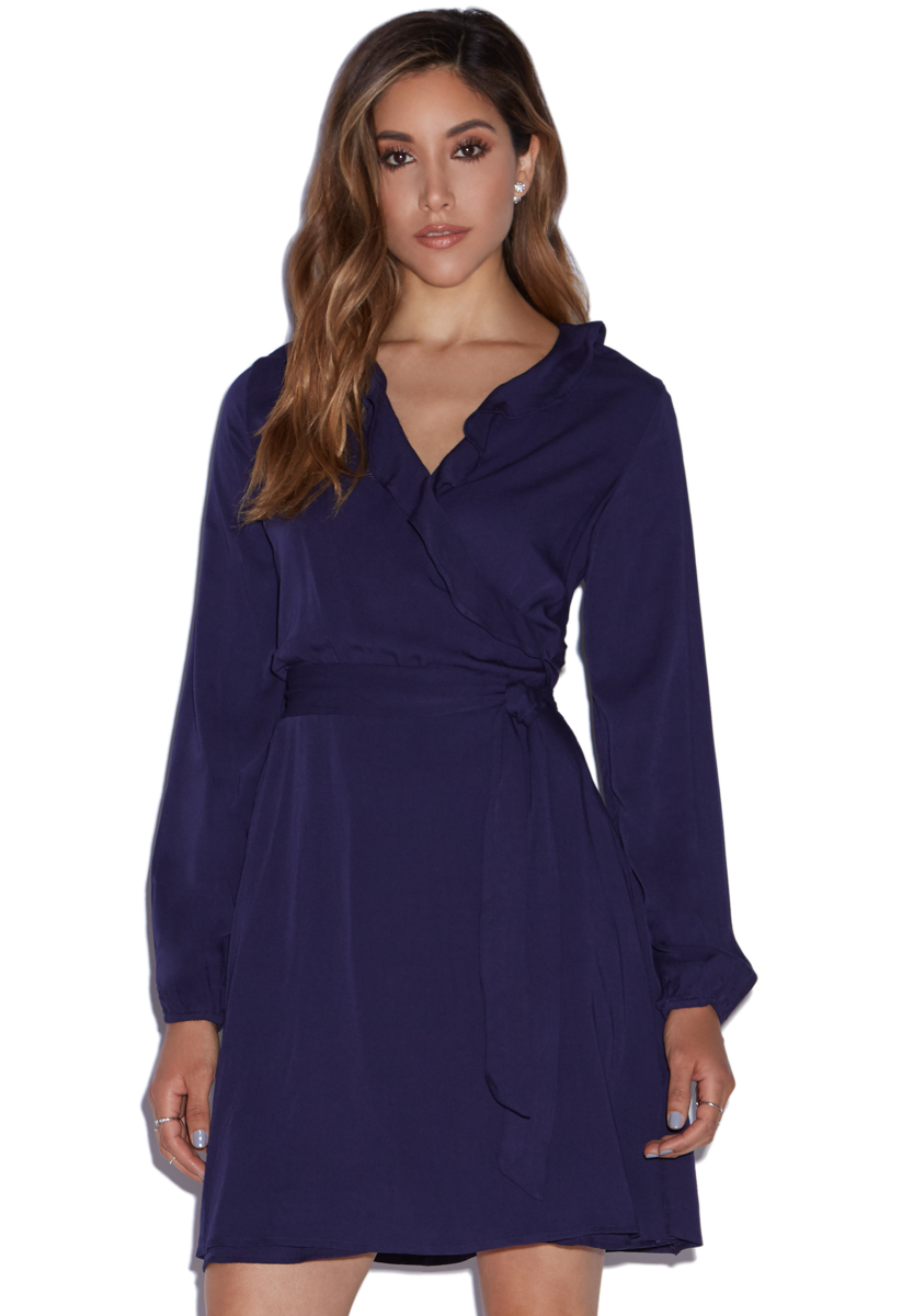 RUFFLE NECK WRAP DRESS - ShoeDazzle