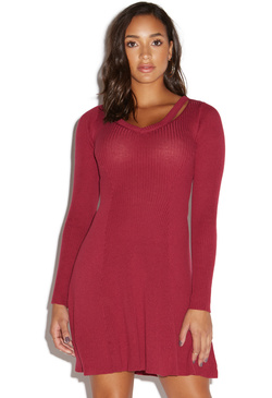 CUTOUT FIT AND FLARE SWEATER DRESS - ShoeDazzle