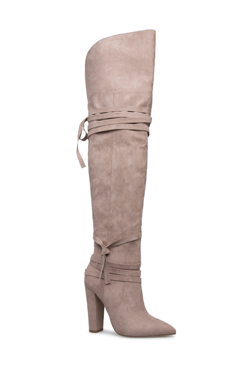 Shoedazzle Boots - Over The Knee Reese Thigh-High Boot Womens Beige/Brown Size Wide Calf