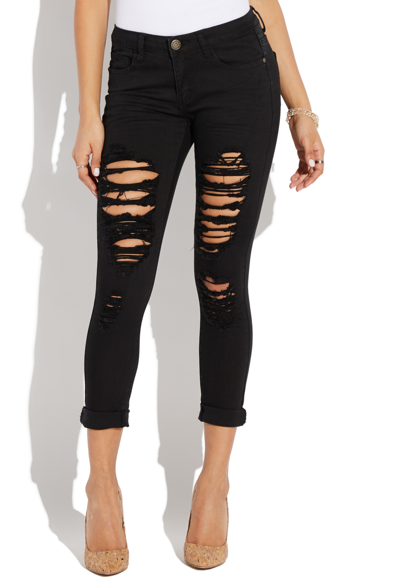 CROPPED RIPPED SKINNY JEANS - ShoeDazzle