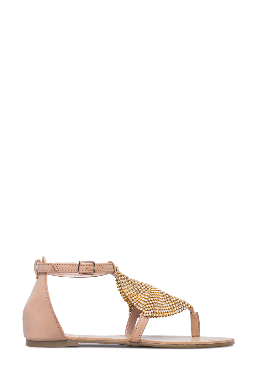 gold diamond flat sandals