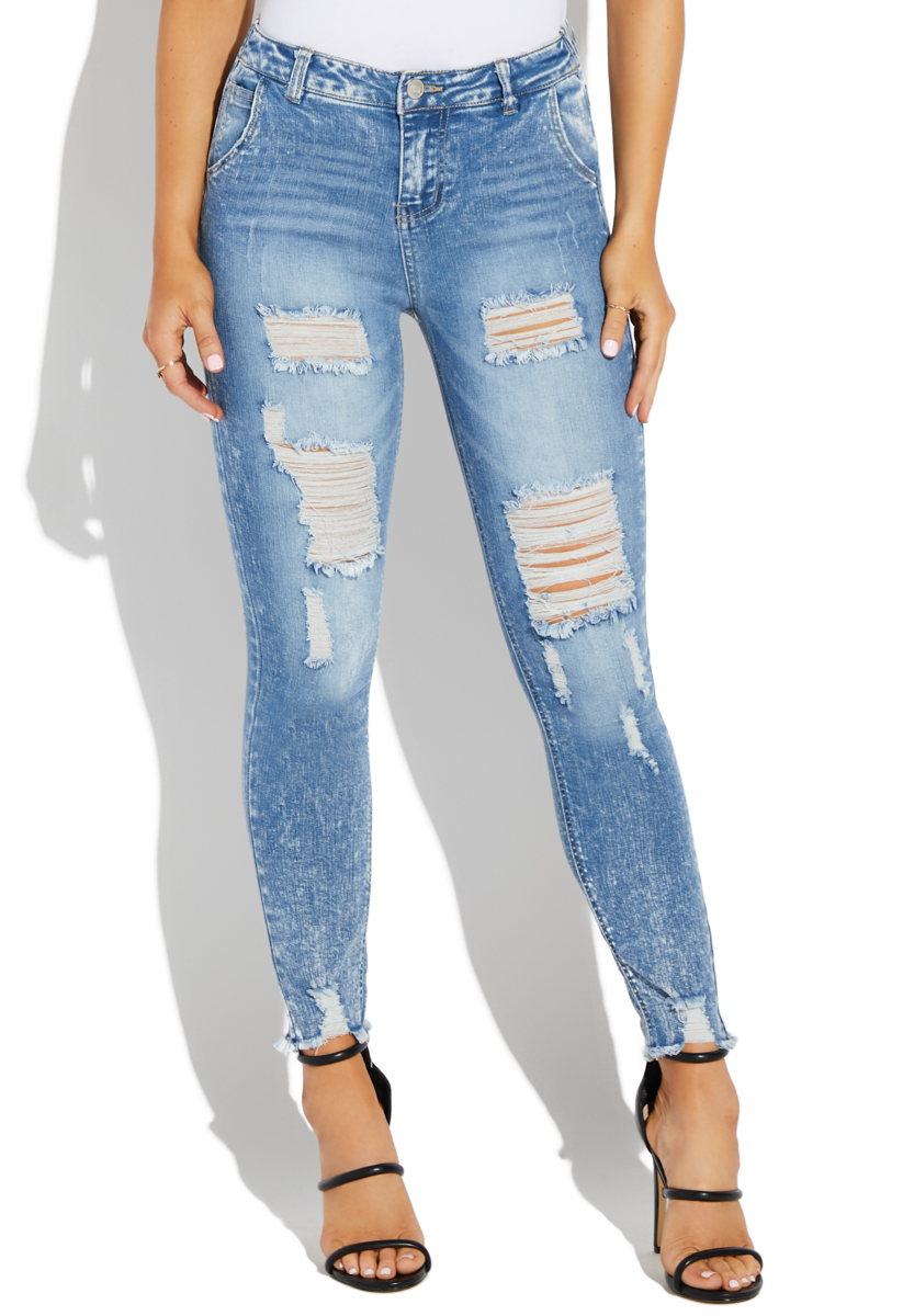 distressed faded jeans