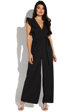 RUFFLE SLEEVE JUMPSUIT WITH SASH - ShoeDazzle