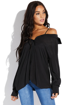 OFF SHOULDER BUTTON FRONT SHIRT - ShoeDazzle