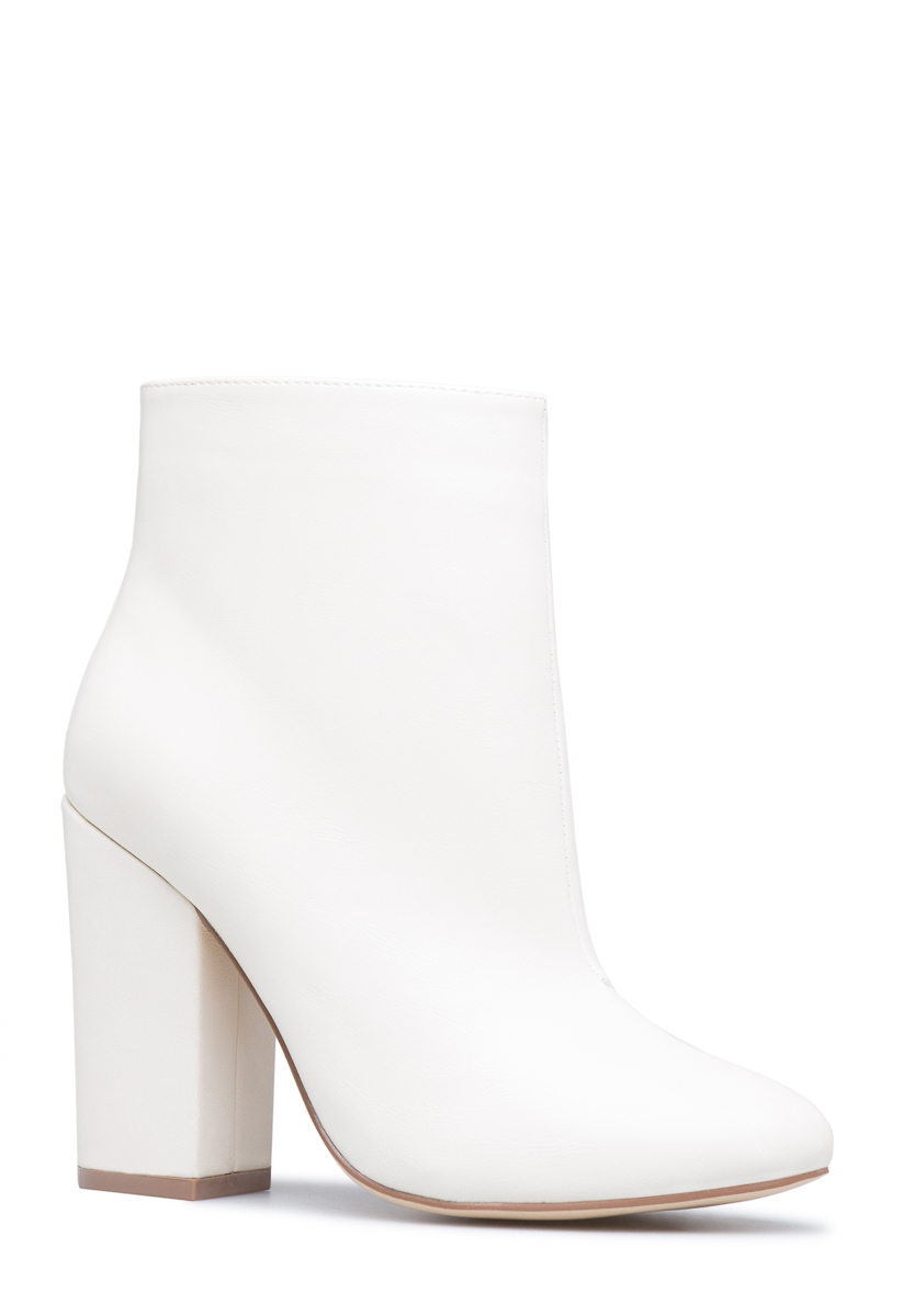 white block heel bootie