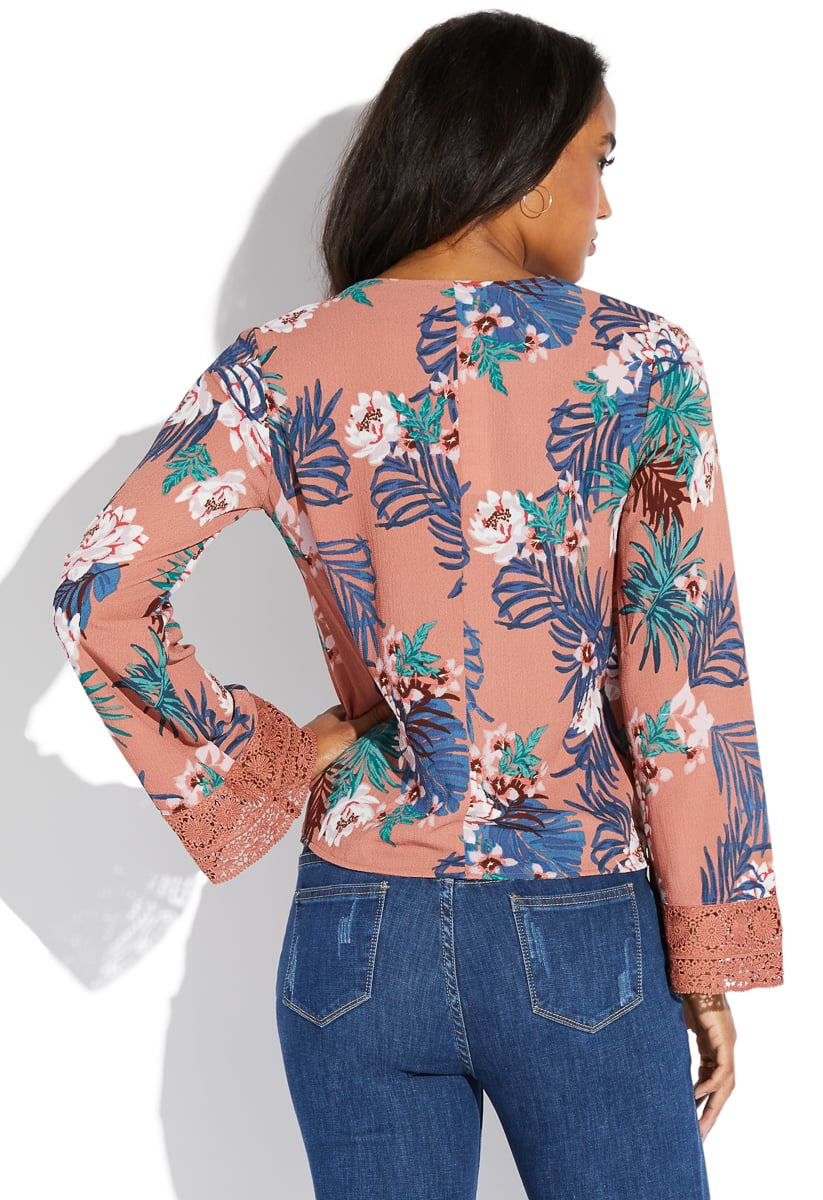 FLORAL SURPLICE BLOUSE - ShoeDazzle