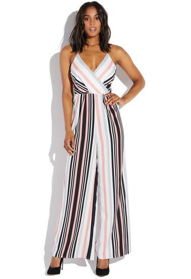 striped wrap jumpsuit