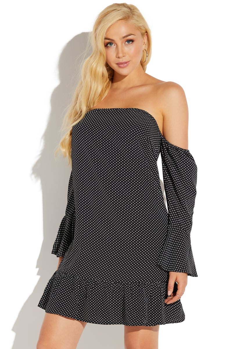 off shoulder polka dot dress