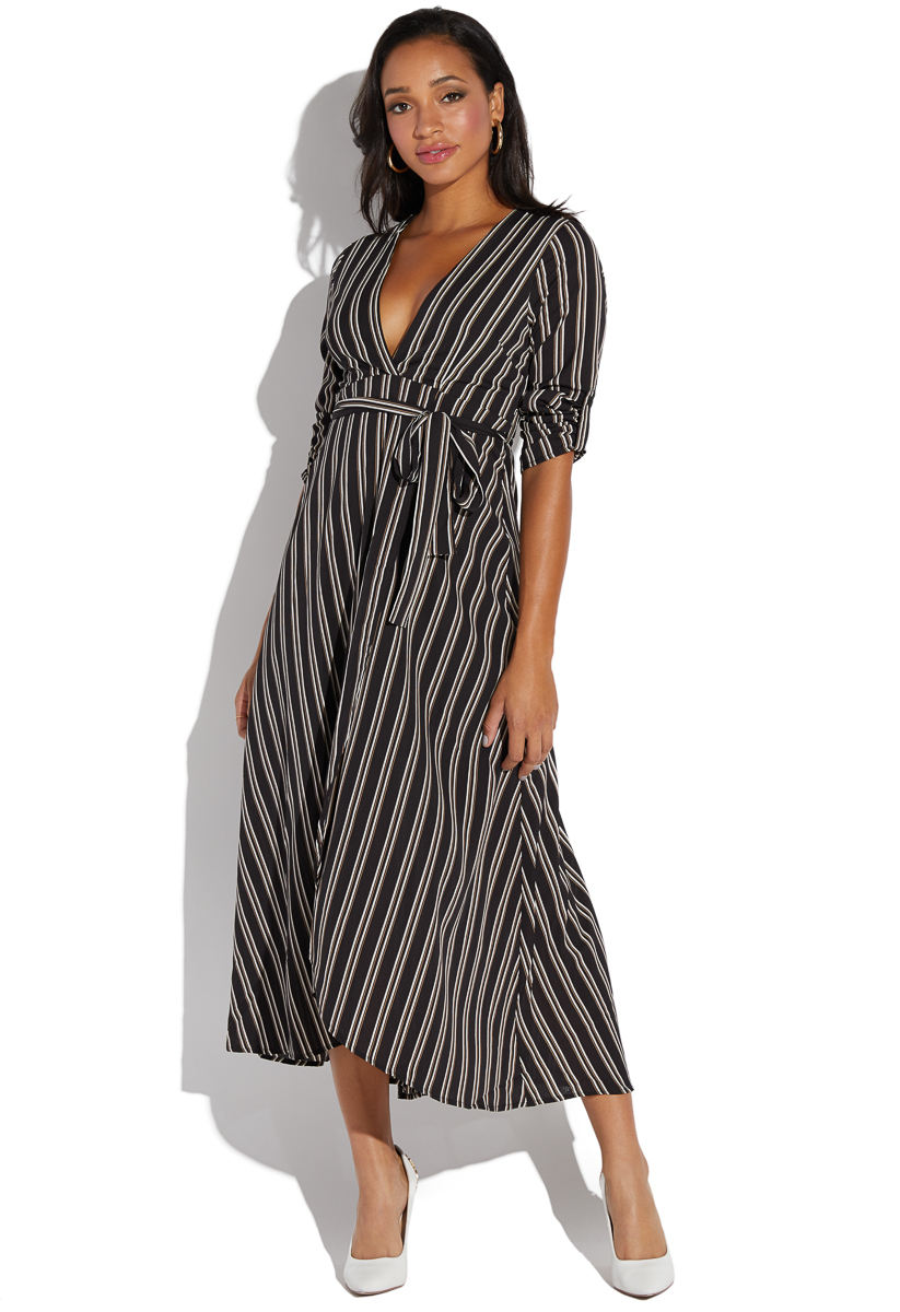 grey striped maxi dress