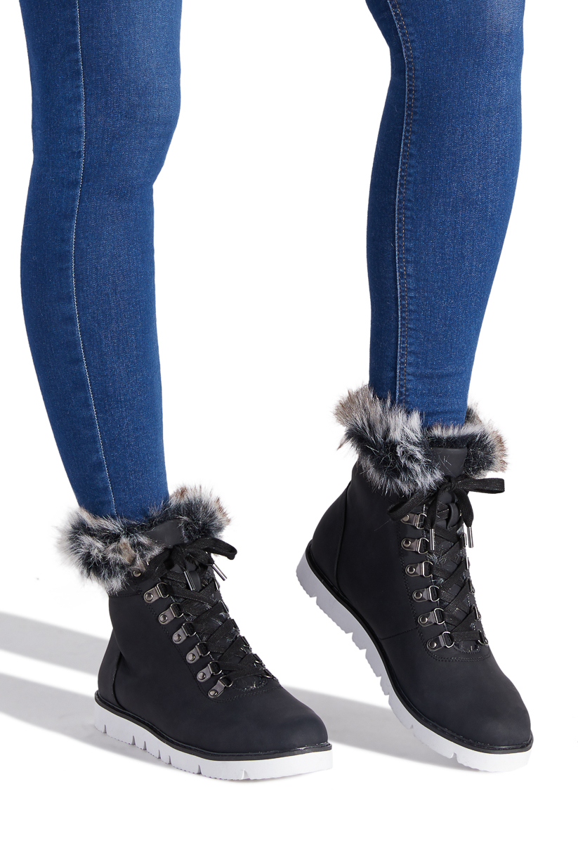 emy faux fur hiker bootie