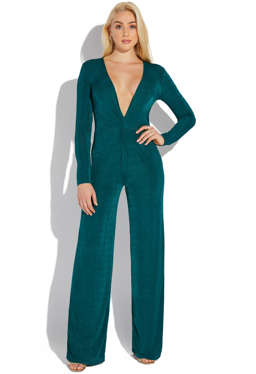 Amazon.com: WDIRARA Women's Deep V Neck Split Long Sleeve High Waist  Jumpsuit Elegant Formal Wide Leg Long Pants Dressy Romper Solid Pure Black  0XL : Clothing, Shoes & Jewelry