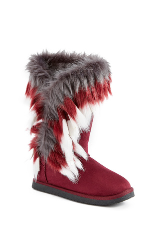 red fluffy boots