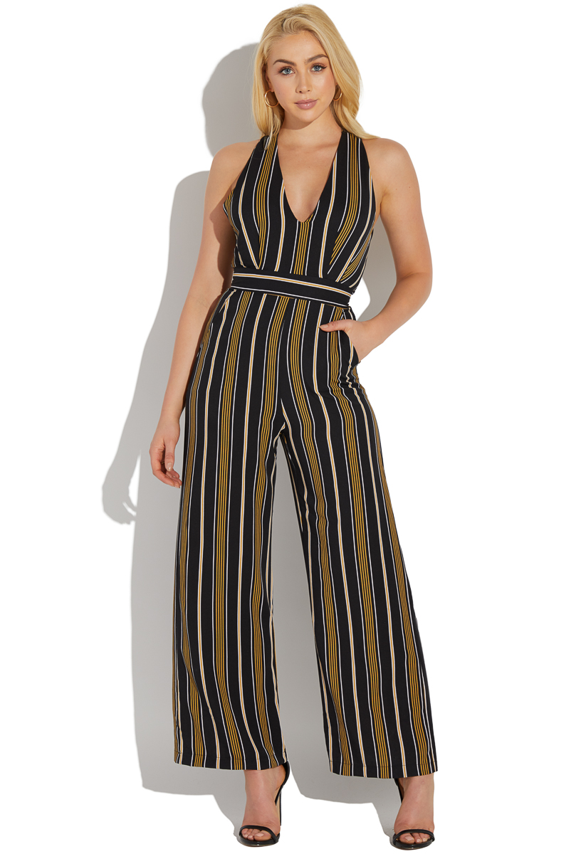 striped sleeveless jumpsuit