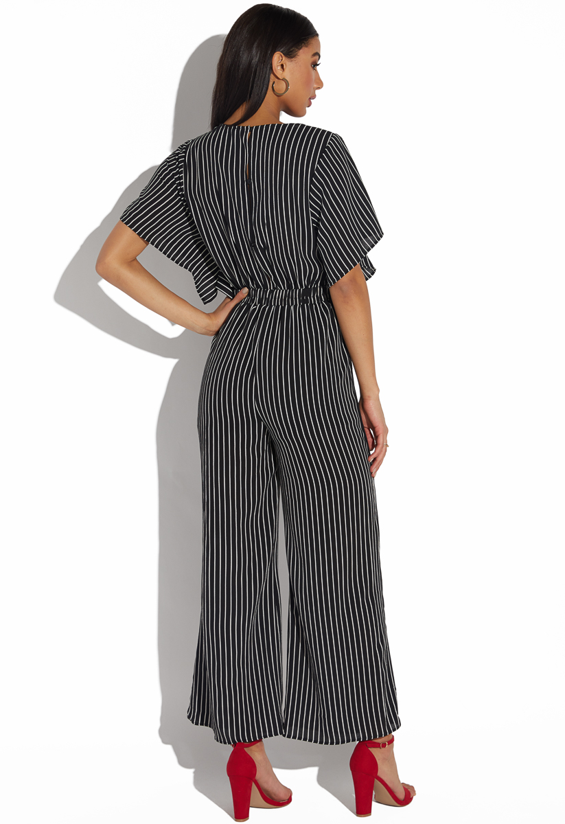 tie front striped jumpsuit