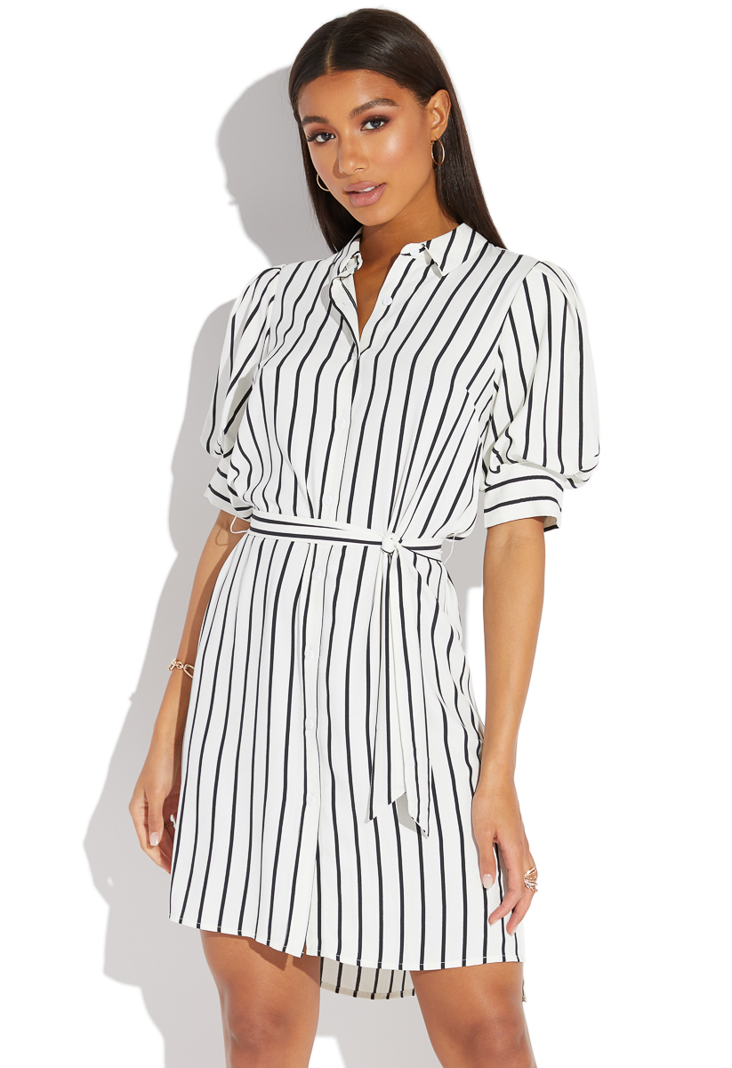 puff sleeve striped dress