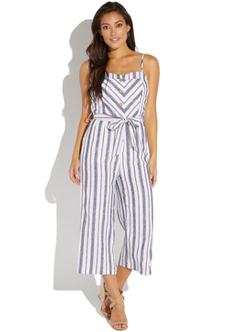 BUTTON FRONT BELTED JUMPSUIT - ShoeDazzle