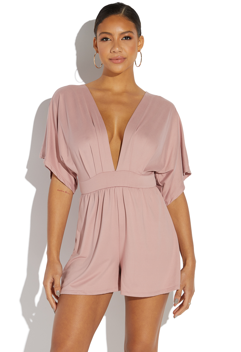 pink v neck romper