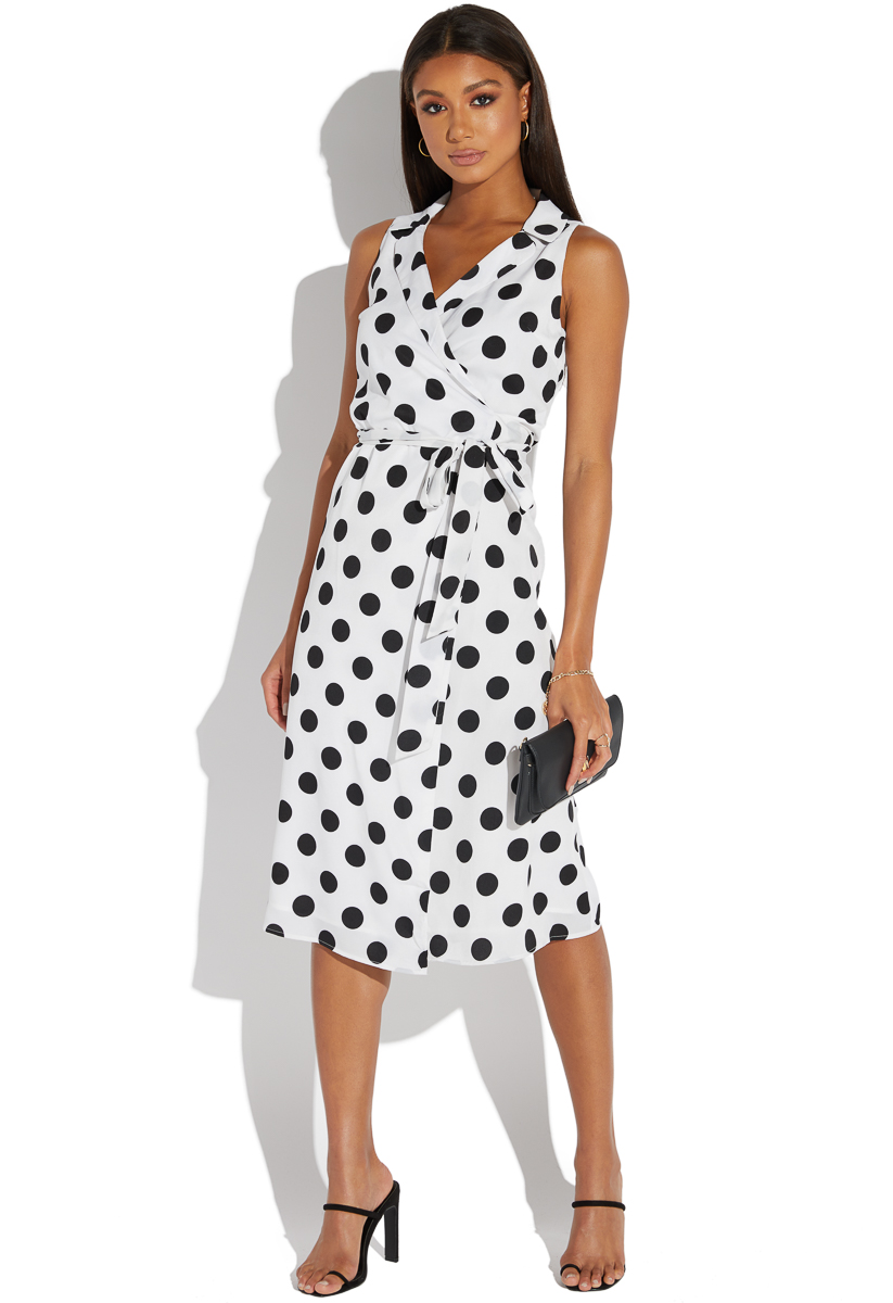 black polka dot wrap dress