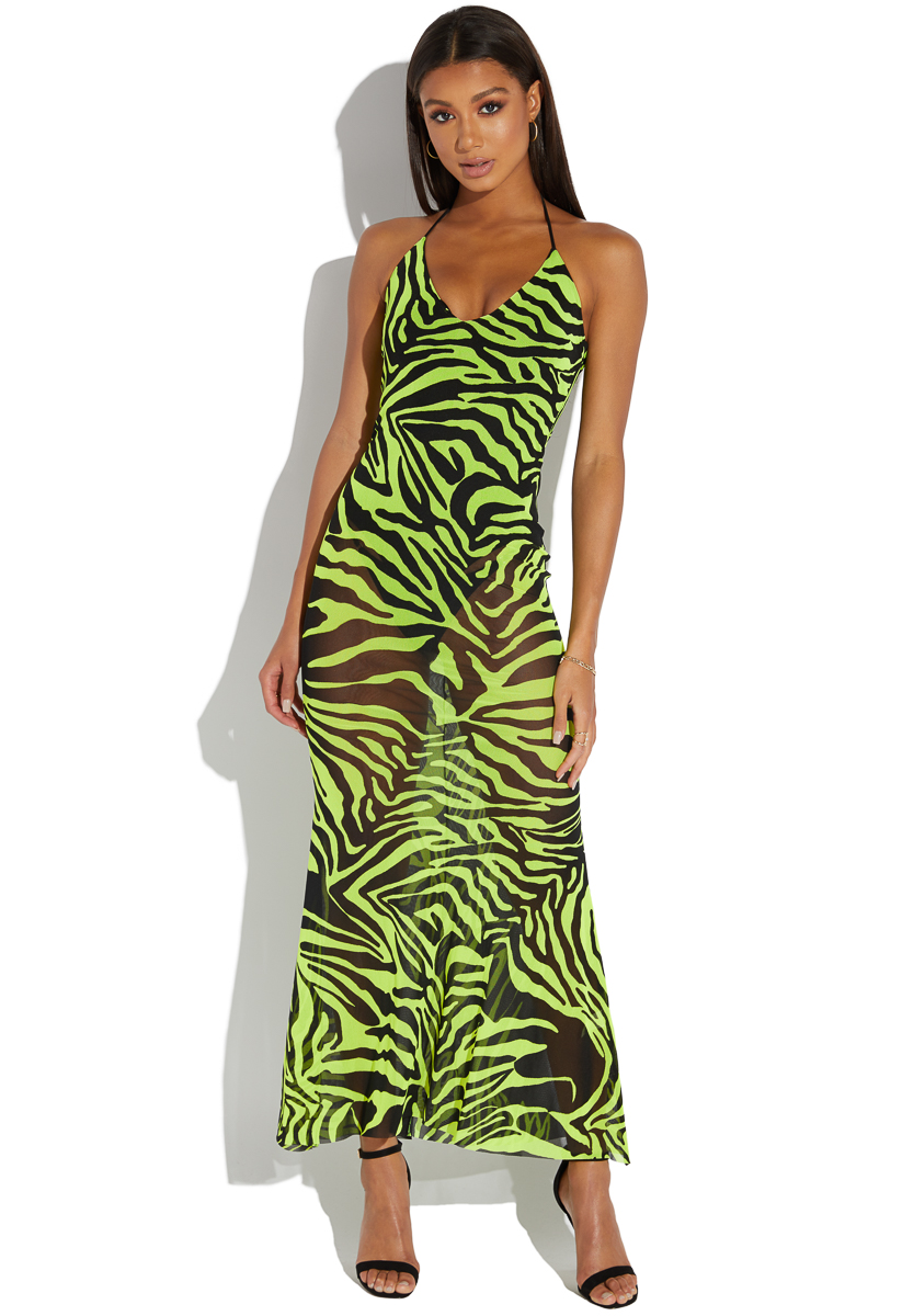 green animal print maxi dress