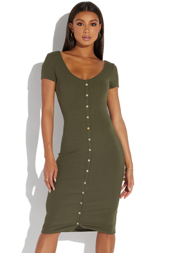 button ribbed midi dress