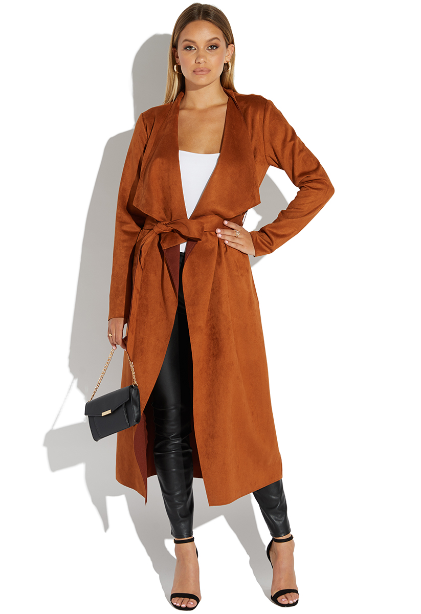 Faux Suede Drape Coat Shoedazzle