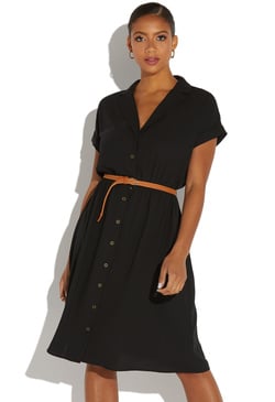 belted utility midi shirt dress