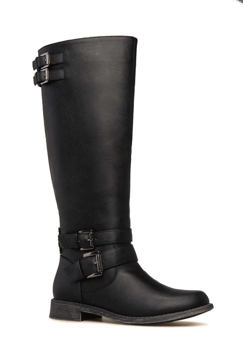 black flat boots with buckles