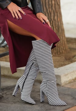 houndstooth thigh high boots