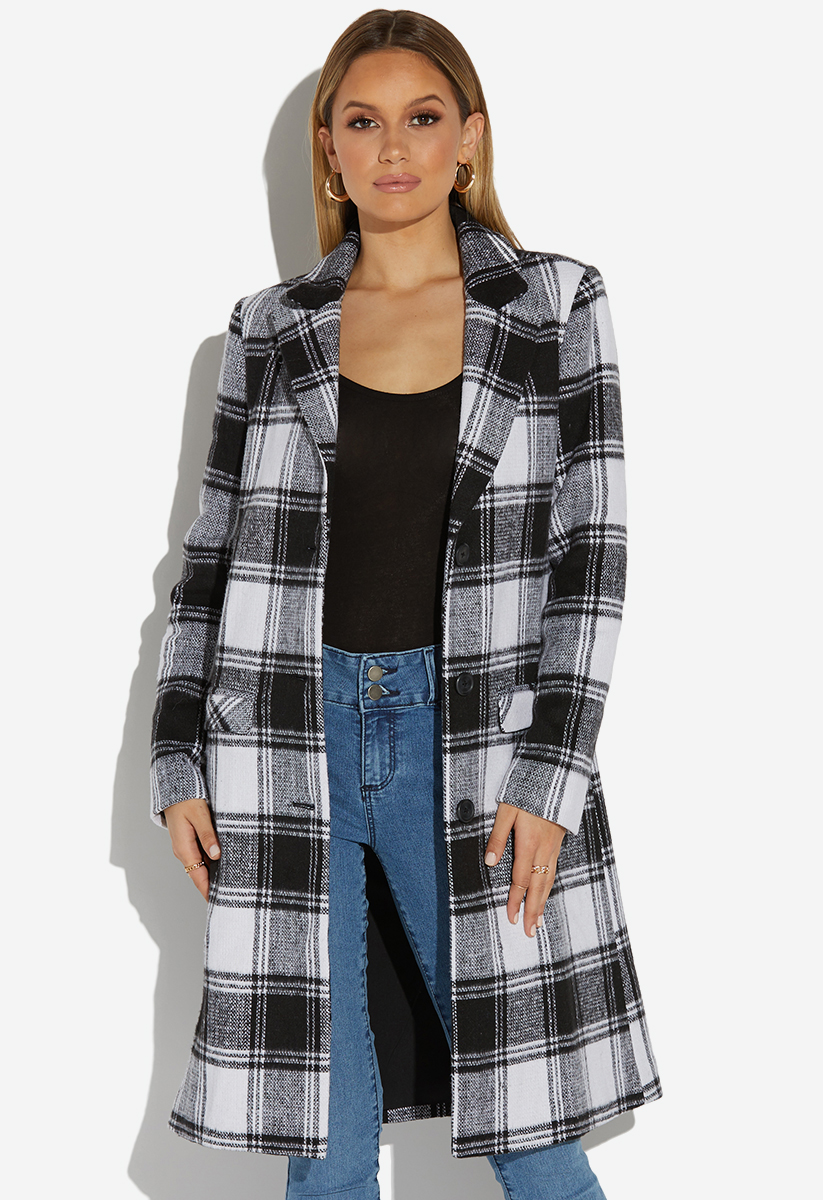 plaid double breasted coat