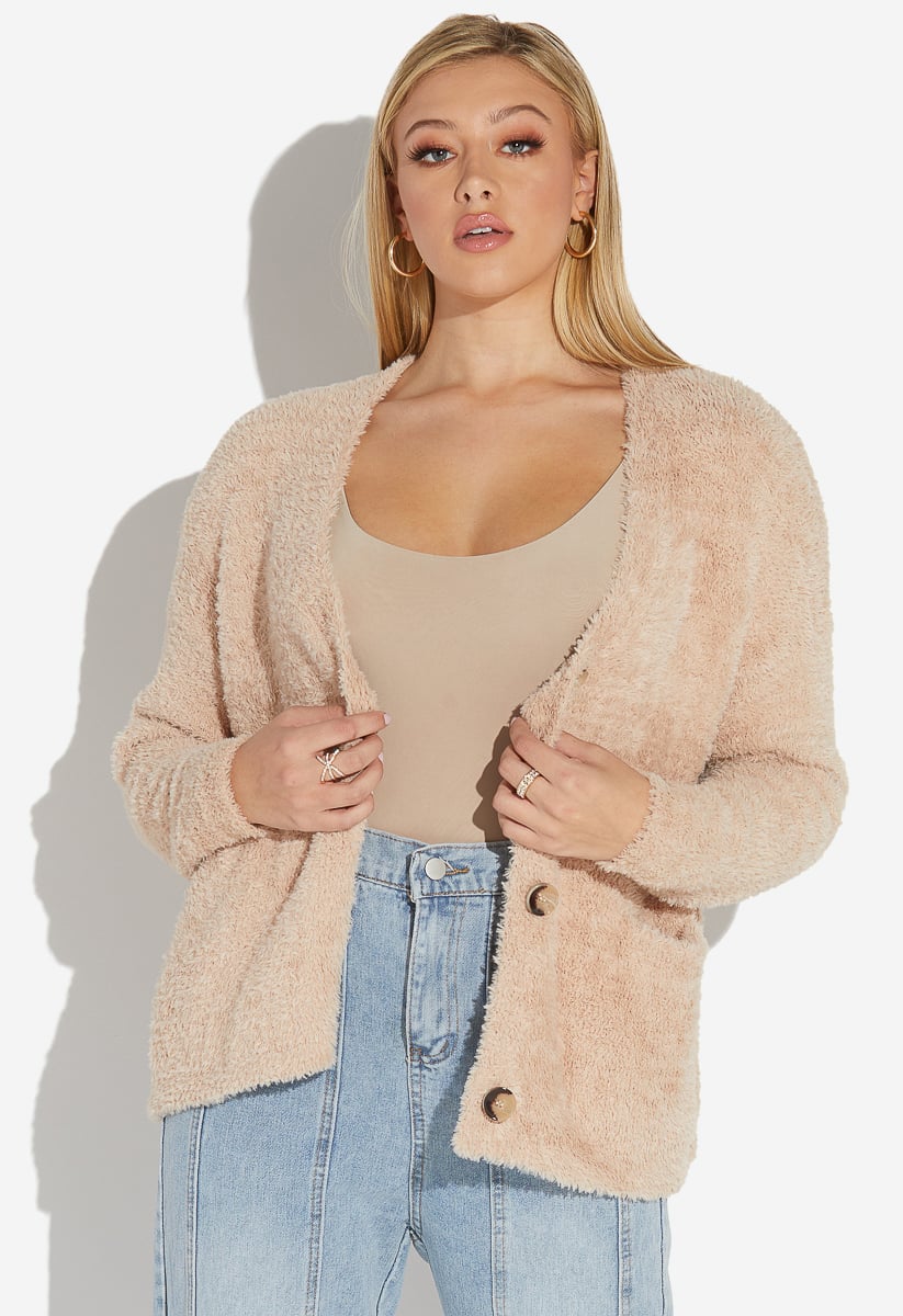 tan fuzzy sweater