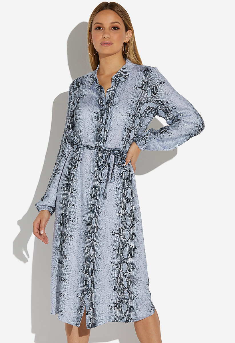 snake print midi shirt dress