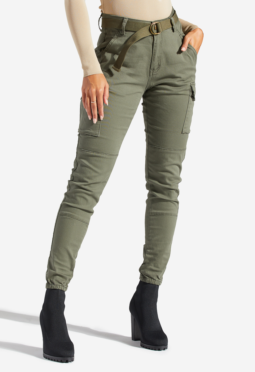 belted cargo joggers