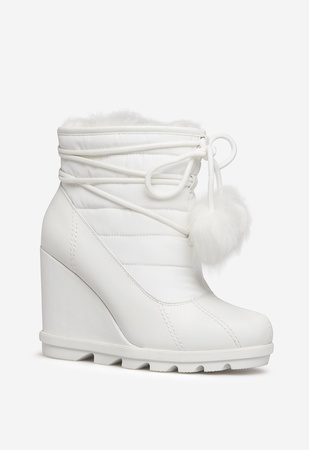 Women's White, High Heel Ankle Boots 
