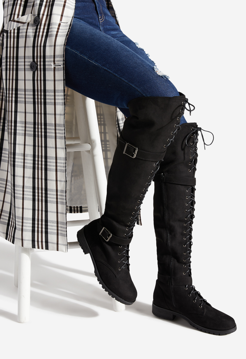 PIPER THIGH HIGH COMBAT BOOT - ShoeDazzle