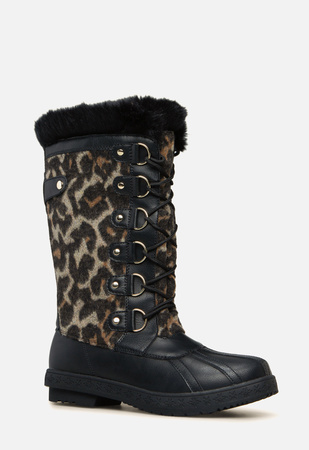 leopard print mid calf boots